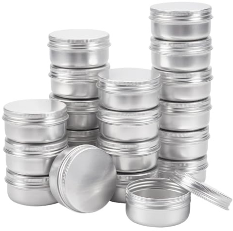 BENECREAT 20 Stücke 50 ml Aluminium Zinn Gläser, Runde Aluminium Blechdosen Kosmetische Behälter mit Schraubdeckel Deckel für DIY Handwerk Salve Kerze Reise Lagerung-Platin
