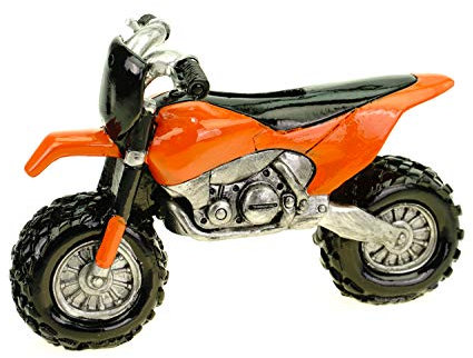 Kremers Schatzkiste Spardose Cross Motorrad Deko Sparschwein Figur Bike Geschenk Handbemalt Polyresin Dekoration Reisekasse Sparbüchse Urlaubskasse 15,5 x 10 cm