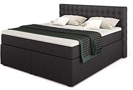 Betten Jumbo King Boxspringbett 180x200 cm mit Bettkasten 7-Zonen TFK Härtegrad H4 und Visco-Topper | Farbe Anthrazit | div. Größen verfügbar