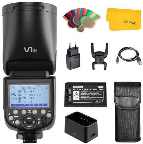 Godox V1S V1-S Flash pour Sony, 2.4G TTL Godox V1 Sony Ronde Flash HSS 1/8000s, Lampe Pilote LED, 480 éclairs à Pleine Puissance, pour Portrait Mariage Voyage Product Photographie