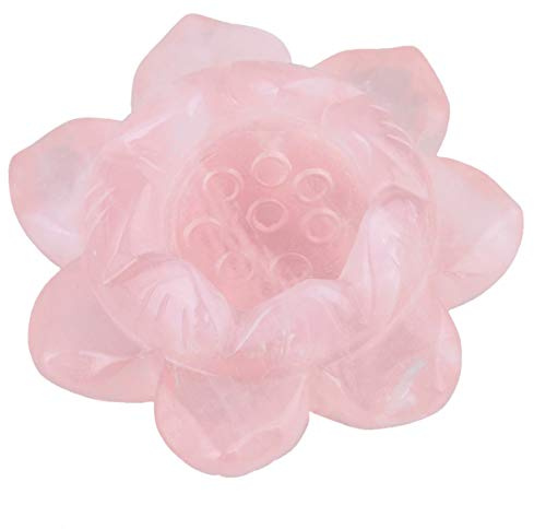TUMBEELLUWA Carved Stone Candle Holder Lotus Flower Healing Crystal Ball Stand Home Decoration,Rose Quartz