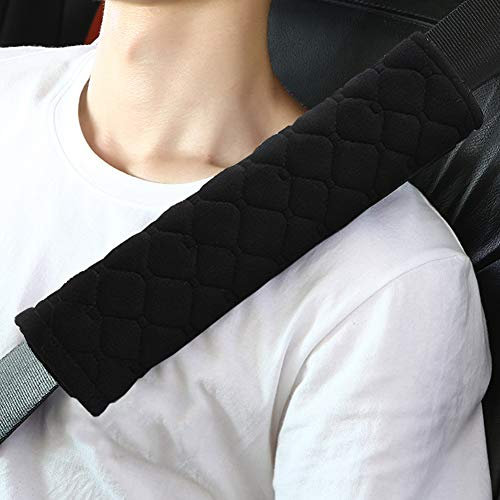 2 Pcs Seat Belt Pads, Seat Belt Comfort Harness Pads Cover Soft Plush Furry Grid Car Belt Pads Safety Belt Strap Luggage Shoulder Pad for Adults and Children Kids Travel Seat Belt Covers - Black