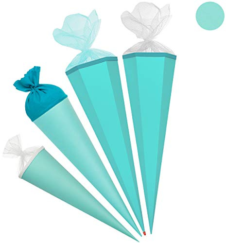 alles-meine.de GmbH Schultüte - Rohling - TÜRKIS blau - 70 cm - rund - Tüllabschluß - mit/ohne Kunststoff Spitze - Zuckertüte - Markneukirchen - Jungen Mädchen - einfarbig Uni ..
