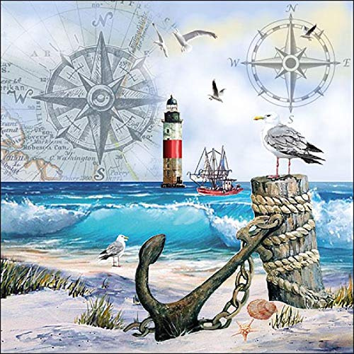 20 Servietten Momente am Meer | Anker | Möwe | Strand | maritim 33x33cm