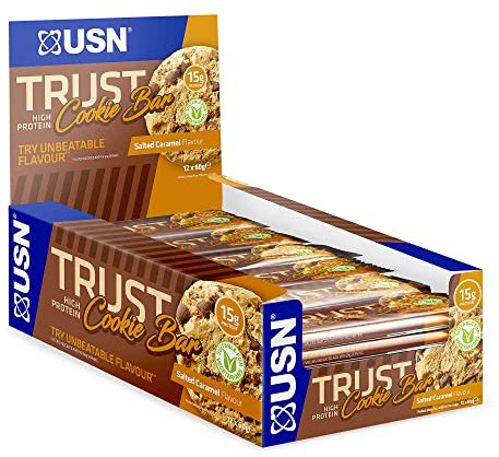 USN Trust Cookie Bar, Salted Caramel Protein Cookie: High Protein Bars, Perfect On-the-Go and Post-Workout Protein Snacks (12 x 60g Bars per Pack)