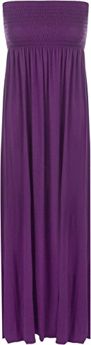 WearAll Plus Size Womens Printed Bandeau Stapless Ladies Shirred Long Maxi Dress Purple 20-22
