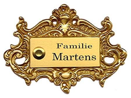 Schweres Klingelschild-Namensschild-Türschild-Türklingel-Klingel-Schild-150 x 110 mm-Messing poliert-2-Draht-Schraubanschluss hinten (53 K-Klingel links m. 1 Zeile Gravur)
