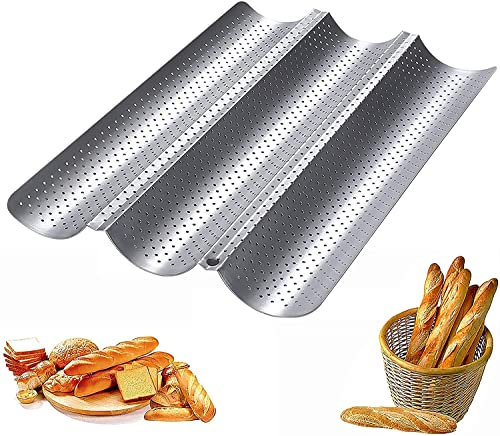 Baguette Baking Tray, French Bread Pan Carbon Steel, Non-Stick Coating Perforated for Kens Holm