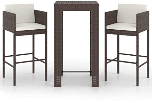 vidaXL Gartenbar Set 3-TLG. mit Kissen Theke Bar Tresen Gartentheke Bartisch Stehtisch Barhocker Barstuhl Gartenmöbel Poly Rattan Braun