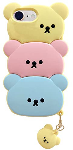 ESSTORE Weiche Silikon Hülle für iPhone SE 2022/SE 2020/iPhone 8/7/6S/6 4.7, 3D Spaß Karikatur Case Kawaii Kinder Mädchen Jungen Frauen Stoßfest Schutzhülle Handyhülle, Gestapelte Bären