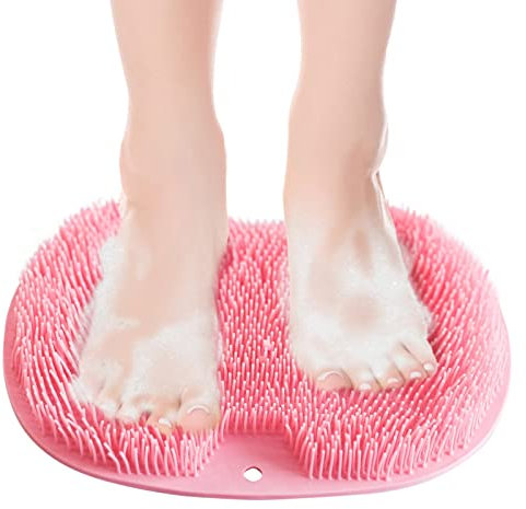 HUIEYE Grand Brosse Pieds Douche,Tapis Massage Nettoyant avec Ventouses Antidérapante Bain Cheveux Doux éPurateur Dos Nettoie Laveur Masseur Foot Soins Scrubber pour Exfoliant Soulagela Fatigue(Rose)