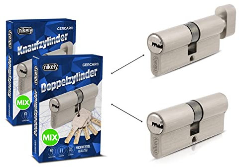 GERCAR 2x cilindro de cerradura/ cerradura de barril perfil o de pomo MIX 60/70/80/90 mm - combinación libre de diferentes tamaños de cilindro con la misma llave - con 10 llaves - sistema OKS