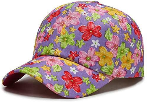 Baseball Cap Damen Basecap Kappe Herren Unisex Mütze Hut Baseballkappe Trendige Mit Blumendruck Für Männer Und Frauen, Hochwertige Baumwolle, Lila, Beige, Hysteresenhut, Sommer, Sonn