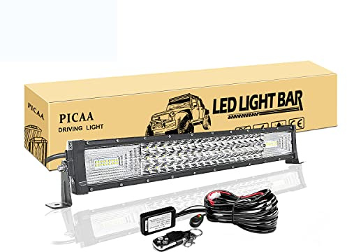 PICAA Barre LED,7D Triple Rangée 22 Pouces 53 cm 270W Rampe a LED Droite | étanche IP67,Barre Lumineuse,avec 12V stroboscopique faisceau de câblage kit, hors route Voiture Véhicules 4x4 SUV ATV Camion