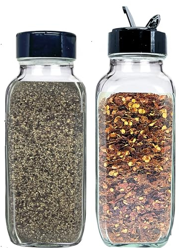 JARMING COLLECTIONS 16oz Glass French Square Spice Shakers with Lids – Large Seasoning Containers for Kitchen, Pantry, Herbs & Spices - Enhance Your Spice Storage – Made in USA