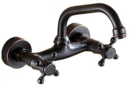 Robinets de bain muraux noir rétro Double levier Rotation robinet de salle de bain robinets d'évier pour mitigeur de lavabo de salle de bain