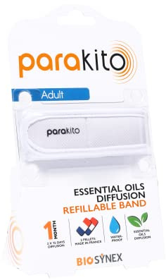 PARAKITO - Refillable Mosquito Bracelet - 2 Refills Included - 1 Month Use - DEET Free - Adult Size (White)