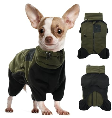 DENTRUN Hundejacke XS, Wintermantel für kleine Hunde, Abnehmbare Turtleneck, Hundepullover, Armeegrün