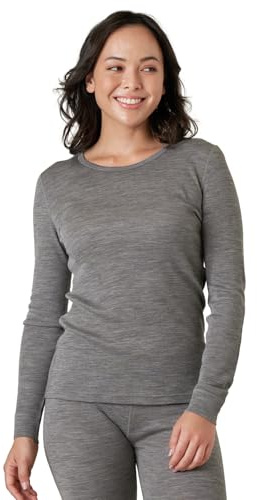 LAPASA Damen 100% Merinowolle Thermo Unterhemd, Premium Merino Wolle Thermounterwäsche, warmes Rundhals Langarmshirt Langarmpullover (L48), Grau Meliert, M