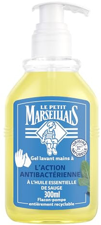 Le Petit Marseillais | Recharge Gel Lavant Action Anti-Bactérienne (flacon-pompe de 300 ml) – Savon liquide à l'huile essentielle de sauge – 92 % d'ingrédients d'origine naturelle