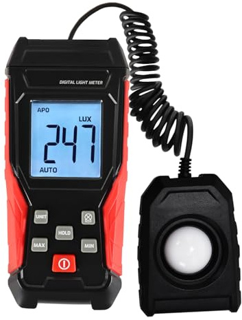 Präzisions-Lux-Messgerät 200000LUX mit breitem Messbereich Lichtmesser – Automatische Auswahl, Max/Min Messwerte, LUX/FC-Optionen – LCD-Display mit Hintergrundbeleuchtung, Alarm bei niedrigem