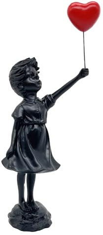 Newmyth Figura de niña Linda con Globo de Resina para decoración del hogar, Estatua de Banksy con Globo de corazón Rojo, Escultura de Arte Moderno para decoración de estantería de Mesa