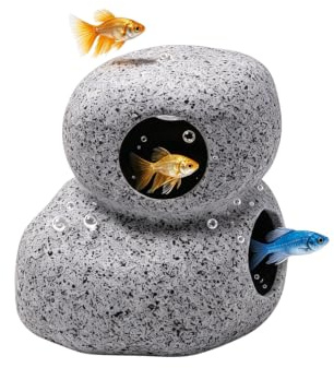 ANMOO Fish Tank Decoration, Double Hole Ceramic Cave Ornament