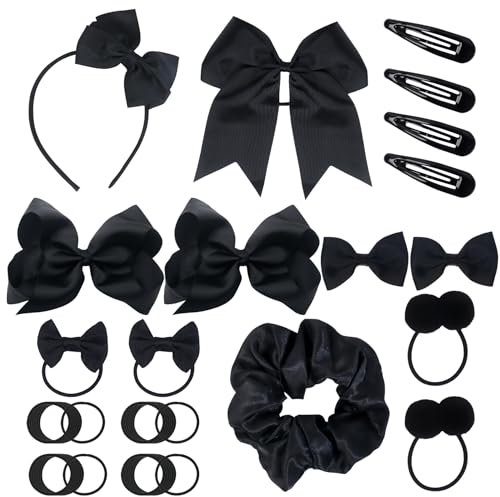 45 Stück Haarschleife Haarschmuck Set,Groß Schleife Haarrei Schwarz Haarspangen Mädchen Haargummi Schleife,Mädchen Schule Haarschmuck für Baby Kinder Damen Hochzeit Party Geburtstag Geschenk