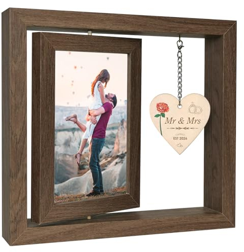 EYITUPC Rotating Mr and Mrs Photo Frame Wedding Gifts for Bride and Groom | Mr and Mrs EST 2026, Wood, Bridal Shower Gift, Display 2 4x6 Inch