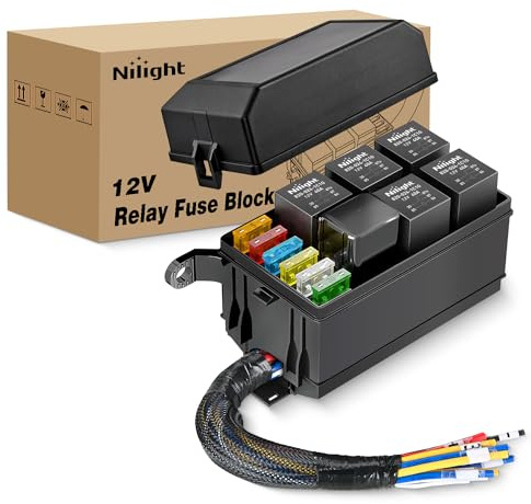 Nilight 12V Fuse Relay Box 6 Relays 6 Slots ATC/ATO Blade Fuse Holder 4Pin 5Pin Terminal 40A Relay Pre-Wired Waterproof Block Kit Universal for Automotive Car Truck Camper Boat