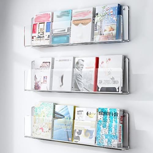 Zeitungsständer Zeitschriftenregal 1 2 3 Pack Zeitschriftenhalter Regal Wandmontage Acryl, Klarer Broschürenständer Bücherregal Rekord-Comic-Literatur-Display-Ständer Organizer Für Heimbüro, Lang 60 8