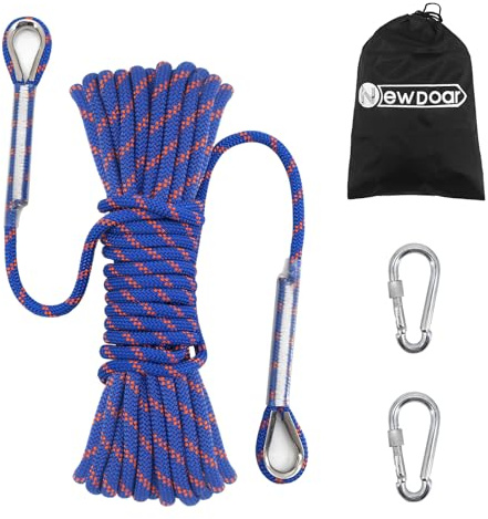 NewDoar 14KN Corde d'escalade Statique 8mm Cordon Accessoire pour Équipement 10m,20m,30m,50m Corde d'évacuation avec 2 Mousquetons pour d'escalade sur Glace Corde de Sauvetage Incendie-Bleu/30m