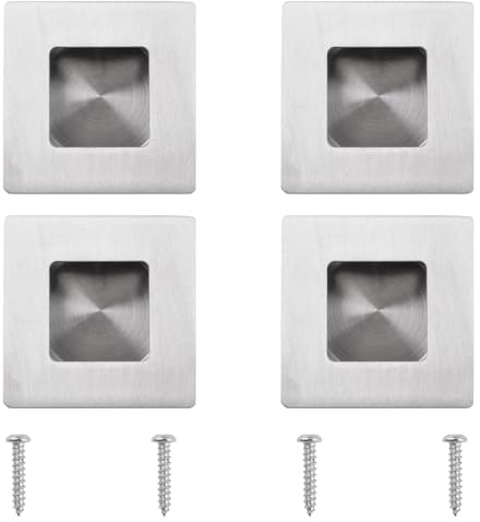 MOROBOR Tiradores empotrados de dedo, 4 manijas cuadradas de acero inoxidable para puerta corrediza de armario empotrada, para cajones y armarios, color plateado cepillado, 50 mm
