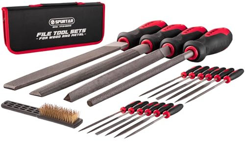 18 Stück Feilenset Tragbares Metallfeilenset 4PCS Lange Metallfeile 12PCS Nadelfeile mit Drahtbürste T12 Feile Nadelfeilenset Metallfeilen für Stahl Metall Holz Schmuck Keramik Glas Kunststoff DIY