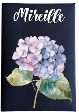 Porte ordonnance motif fleurs hortensias pour ranger ordonnance, carte vitale, carte mutuelle, rangement dossier médical ref C1021 (bleu marine)
