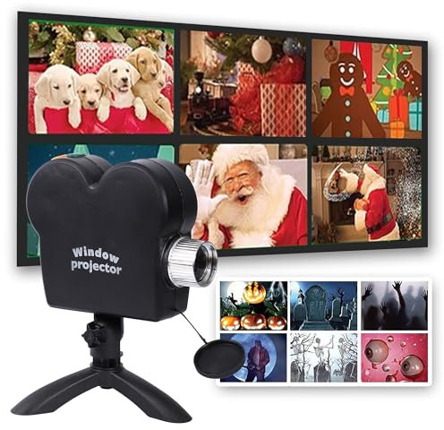 Halloween Window Projector, outdoor halloween projectors, halloween LED Holographic Projection Lamp, 6 Halloween Movies, 6 Christmas Movies, for Window Garden Halloween Christmas
