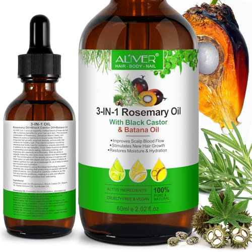 Olio Batana, Essenziale Di Rosmarino E Di Ricino Nero 3In1 Per Capelli - Stimola Crescita, Volume E Lucentezza 60Ml