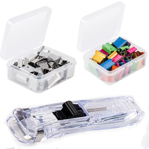 1 juego de dispensador de papel portátil de mano con 100 clip rápidos y clips de carpeta pequeños