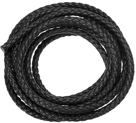 sourcing map Cordones de cuero trenzados, correa de cuero redonda, cuerda de cuero suave para joyería, fabricación de corbatas, collares (5 mm, 2 yardas, negro)