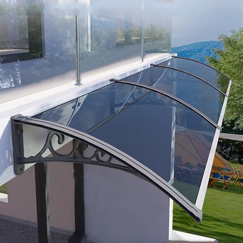 Zlovne Auvent de Porte et Fenêtres Protection UV Contre la Pluie et la Neige,Auvent de Véranda Extérieur,Toit de Porte d'Entrée Polycarbonate avec Support Noir/Blanc/Gris (150x300cm/59 x118,Gray)