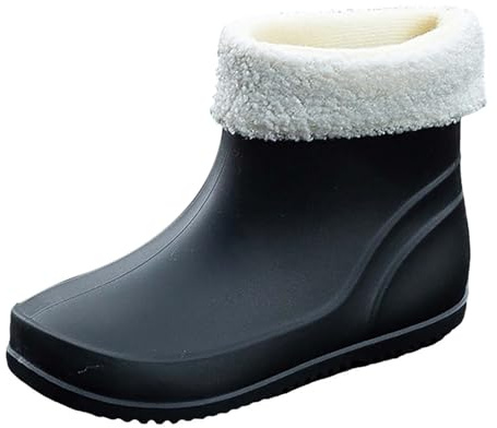 Botas de goma para mujer, lluvia baja, impermeable, botas de lluvia para mujer, ligeras con forro polar, botines negros para mujer, color liso, botines de mujer antideslizantes, botas cortas planta,