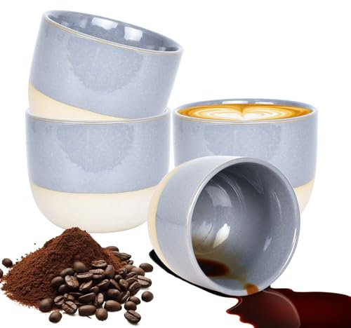 DecorDwell 4 Espresso Cups 150 ml, Stoneware, Ceramic, No Handle, Ideal for Espresso, Mocha, Macchiato, Tea