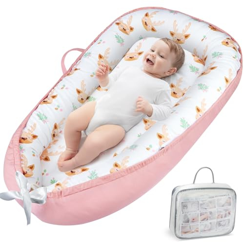URMYWO Riduttore Lettino Neonato 90x55 cm Cuscino Doppia Faccia Riduttore per Culla Neonato in Cotone 100% Puro Fatto a Mano per Massimo Comfort (Rosa)