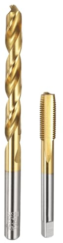 sourcing map Tap and Drill Bit Set, 1pcs M8 x 0.75 Straight Flute Thread Screw Tap & 1pcs 7.2mm Twist Drill Bit, Titanium Coated HSS-6542 Tapping Threading Tool Kit