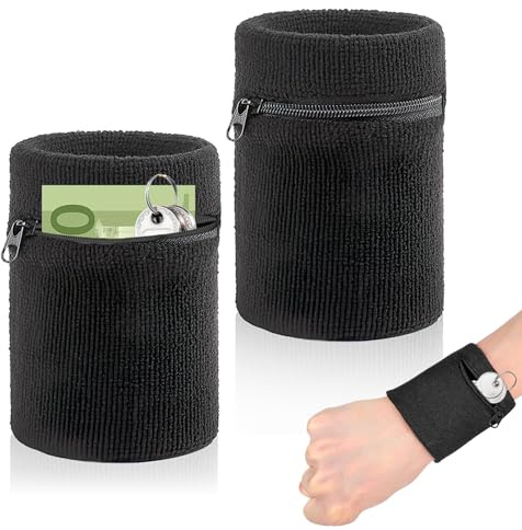 SHYSBV 2 Stück Schweißbänder Schweißband Set, Saugfähige Handgelenk, Handgelenktasche mit Praktischer Reißverschlusstasche für Laufen, Fußball, Basketball, Fitness & Radfahren, Schweißarmband