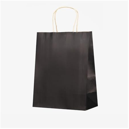 25/50 Stk. braune Geschenktaschen aus Geschenkpapier mit Halter für Hochzeit Geburtstagsfeier Geschenkbeutel Einkaufstaschen für kleine Unternehmen Lebensmittel (schwarz, 50 Stk_21 x 11 x 27cm)