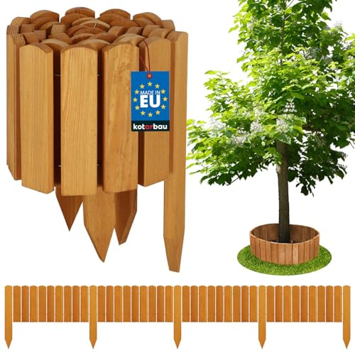 KOTARBAU® Beeteinfassung 200 x 20 cm, Rollborder aus Holz, Rasenkante | Flexible Beetumrandung, Beet Zaun, Abgrenzung für Blumenbeete, Mini Steckzaun, Garten Deko, Kiefernholz, Eiche