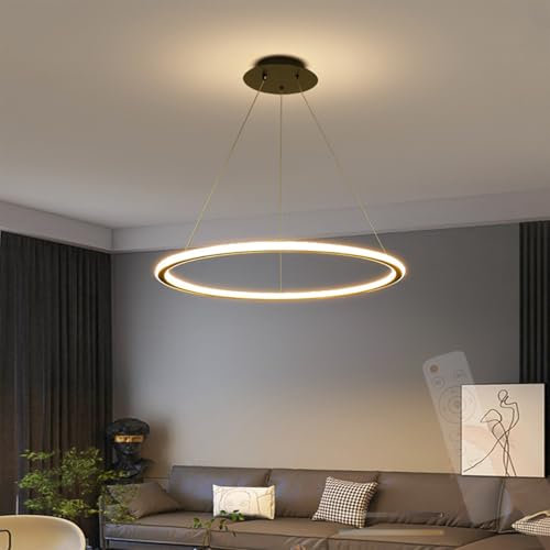 TZSMUM LED Rund Hängeleuchte mit Fernbedienung Pendelleuchte 2700K-6500K Dimmbar Pendellampe Innen Modern Minimalistisch Aluminium Silikon für Wohnzimmer Treppenhaus Küche (40cm,Schwarz)