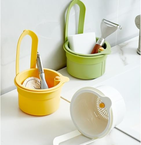 Kitchen Sink Strainer Basket, Faucet Hanging Strainer, Multi-Functional Food Colander,Press Automatic Dumping Kitchen Draining Basket, Easy Drain Filter with Bottom Release (3PCS)