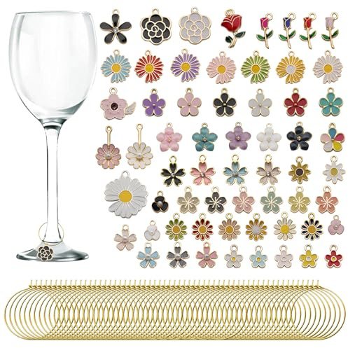 CNYMANY 15/20/23/24/25/30/60 pcs Wine Glass Charms, Enamel Themed Goblet Drink Markers Tags with Buckle Design for Wine Cocktail Champagne Tasting Party Favors Decoration Supplies Gifts
